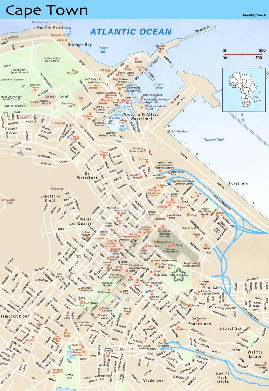 götukort Höfðaborg í Suður-Afríku