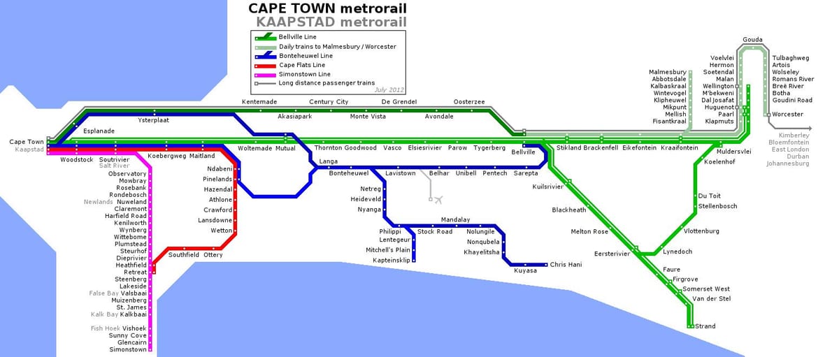 Höfðaborg járnbrautum kort