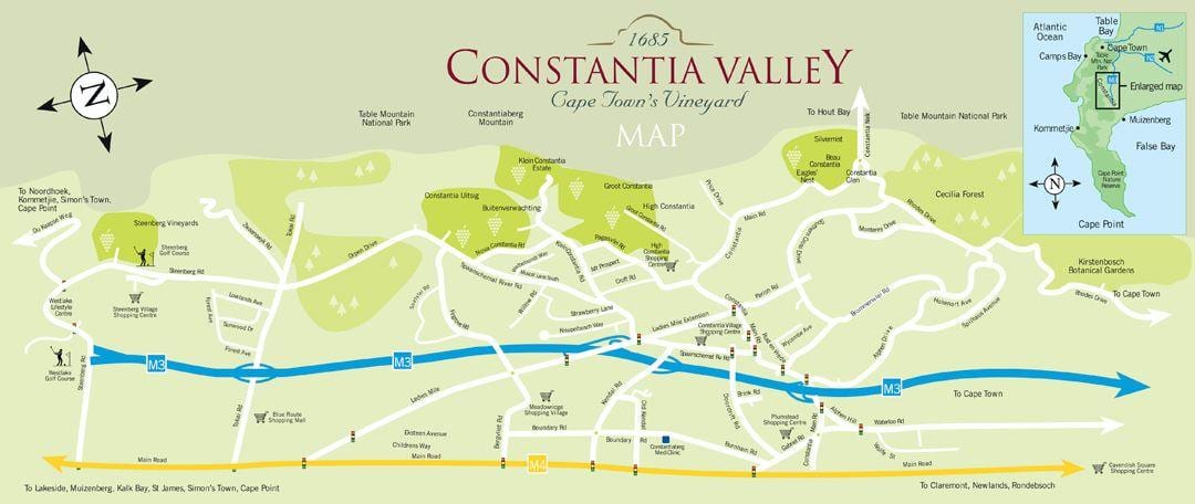 kort af constantia Höfðaborg