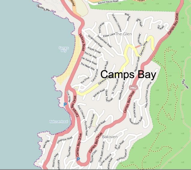 kort af búðum bay Höfðaborg