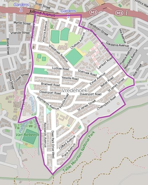 kort af vredehoek Höfðaborg