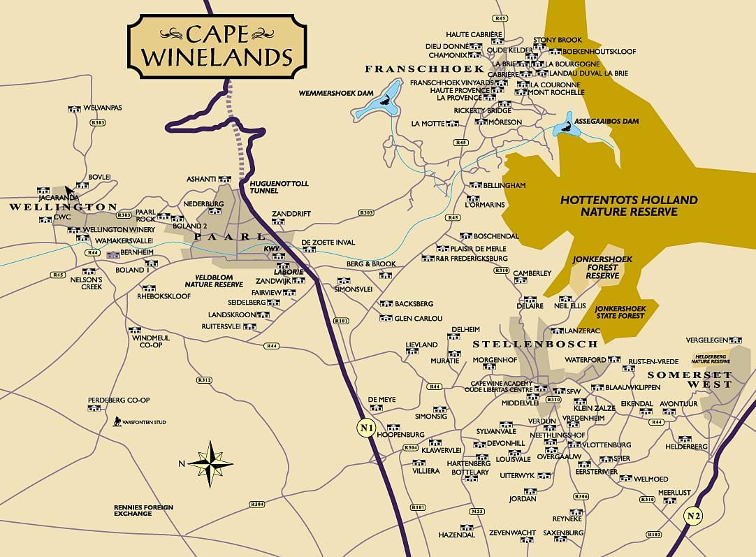 kort af winelands Höfðaborg